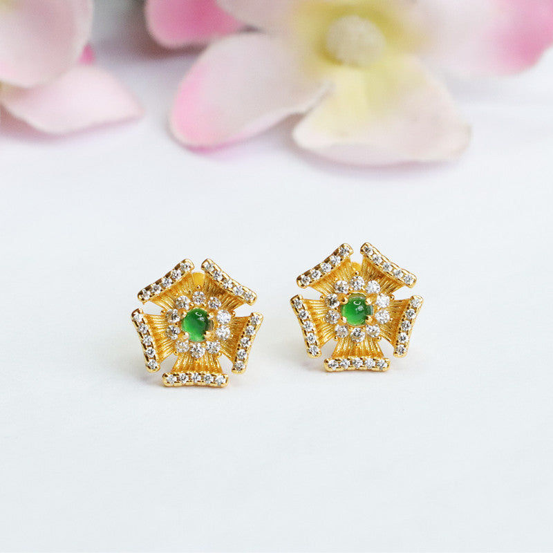 Icy Green Jadeite Five-Petal Flower Stud Earrings