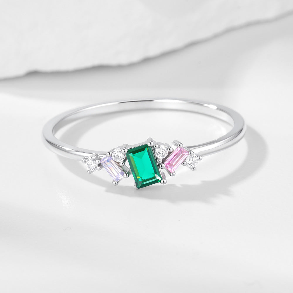 S925 Silver Color Zircon Ring Geometric Ring Jewelry