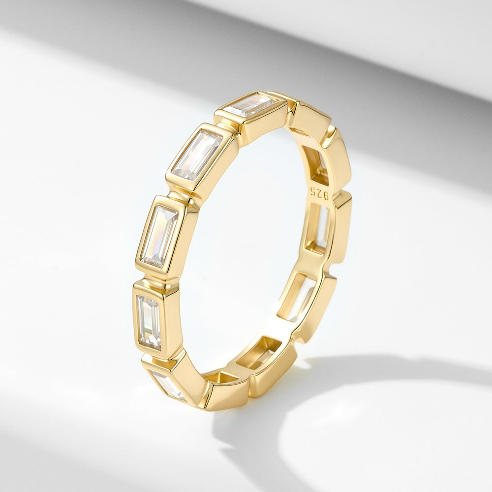 S925 Sterling Silver Geometric Rectangular Zircon Ring, Stacking And Wearing A Ring