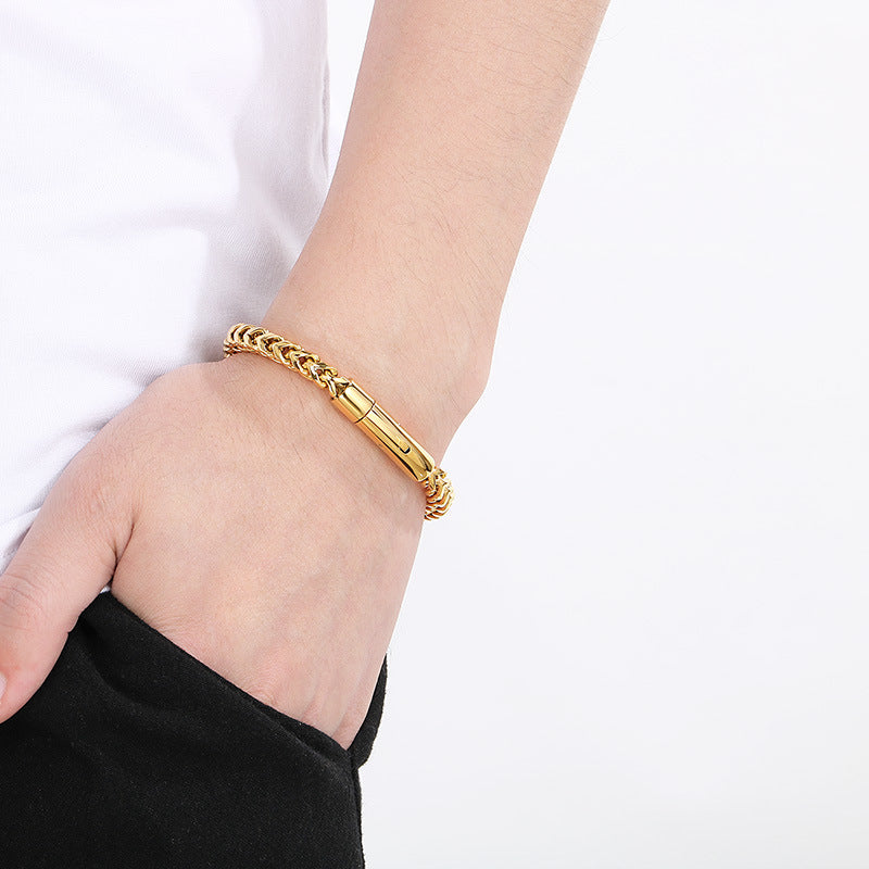 Planderful Men Stainless Steel Chain Bracelet Retro Style