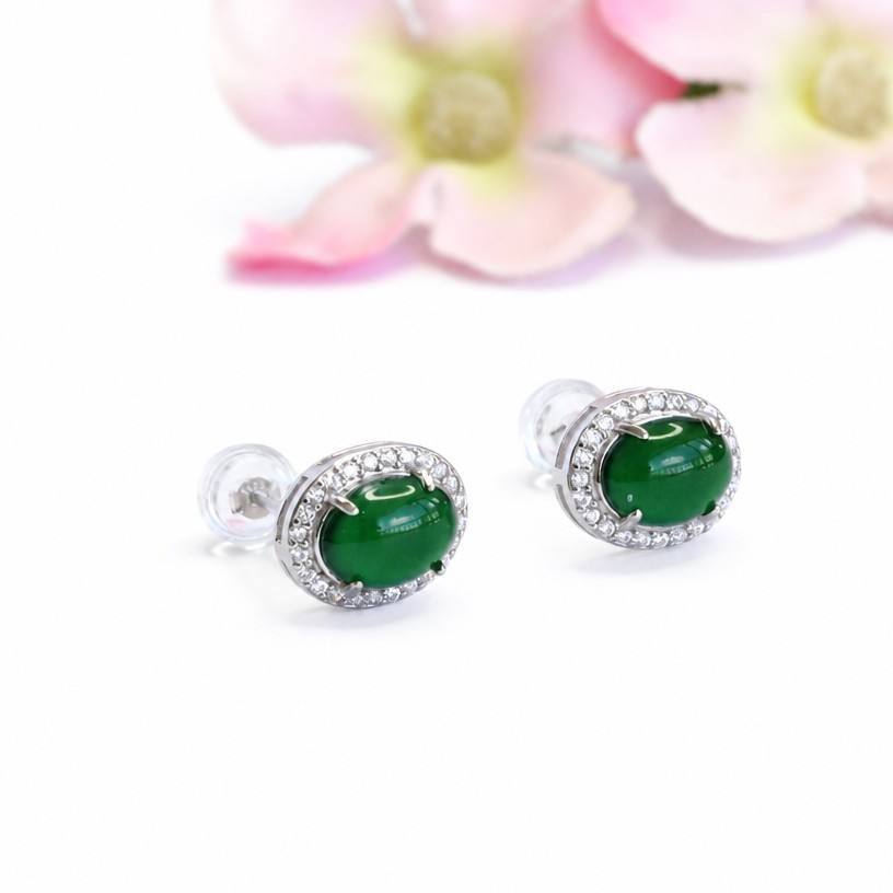Green Jadeite 925 Silver Stud Earrings