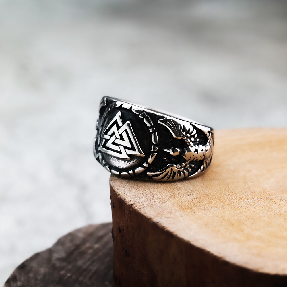 Nordic Viking Triangular Rune Titanium Steel Ring Wholesale