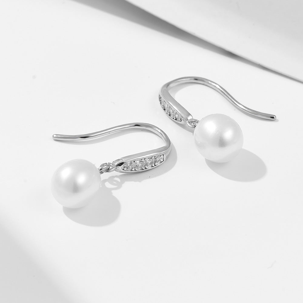 S925 Sterling Silver Freshwater Pearl Long Ear Hook Earrings Retro Earrings