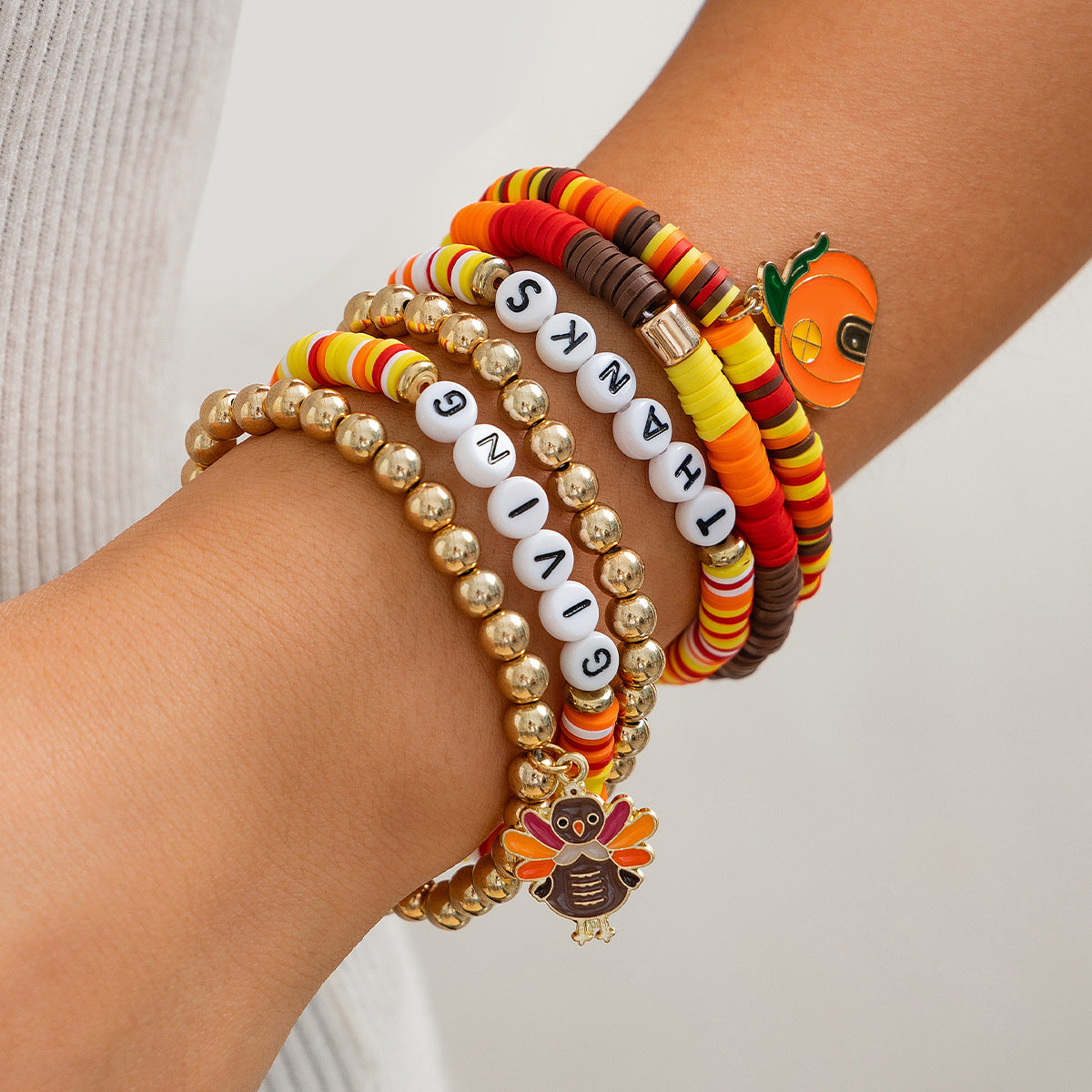 Planderful Thanksgiving Turkey Pendant Bracelet Personalized Letter Pumpkin Gift For Women