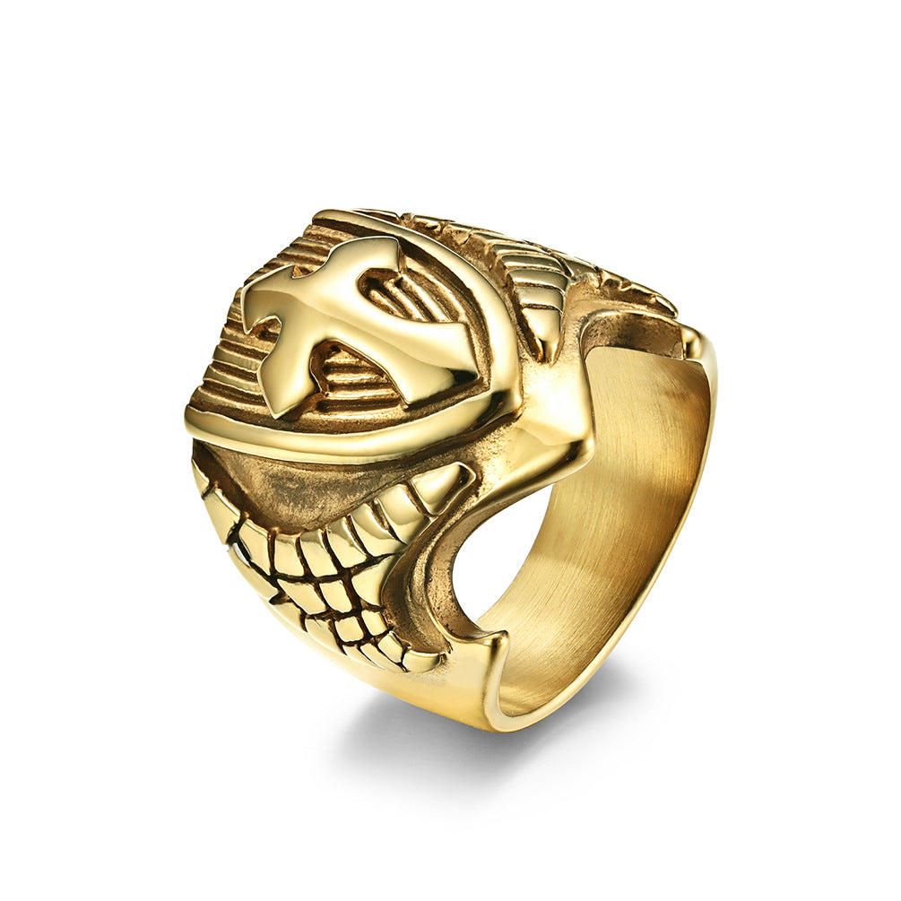 European And American Style Cross Shield Men's Titanium Ring