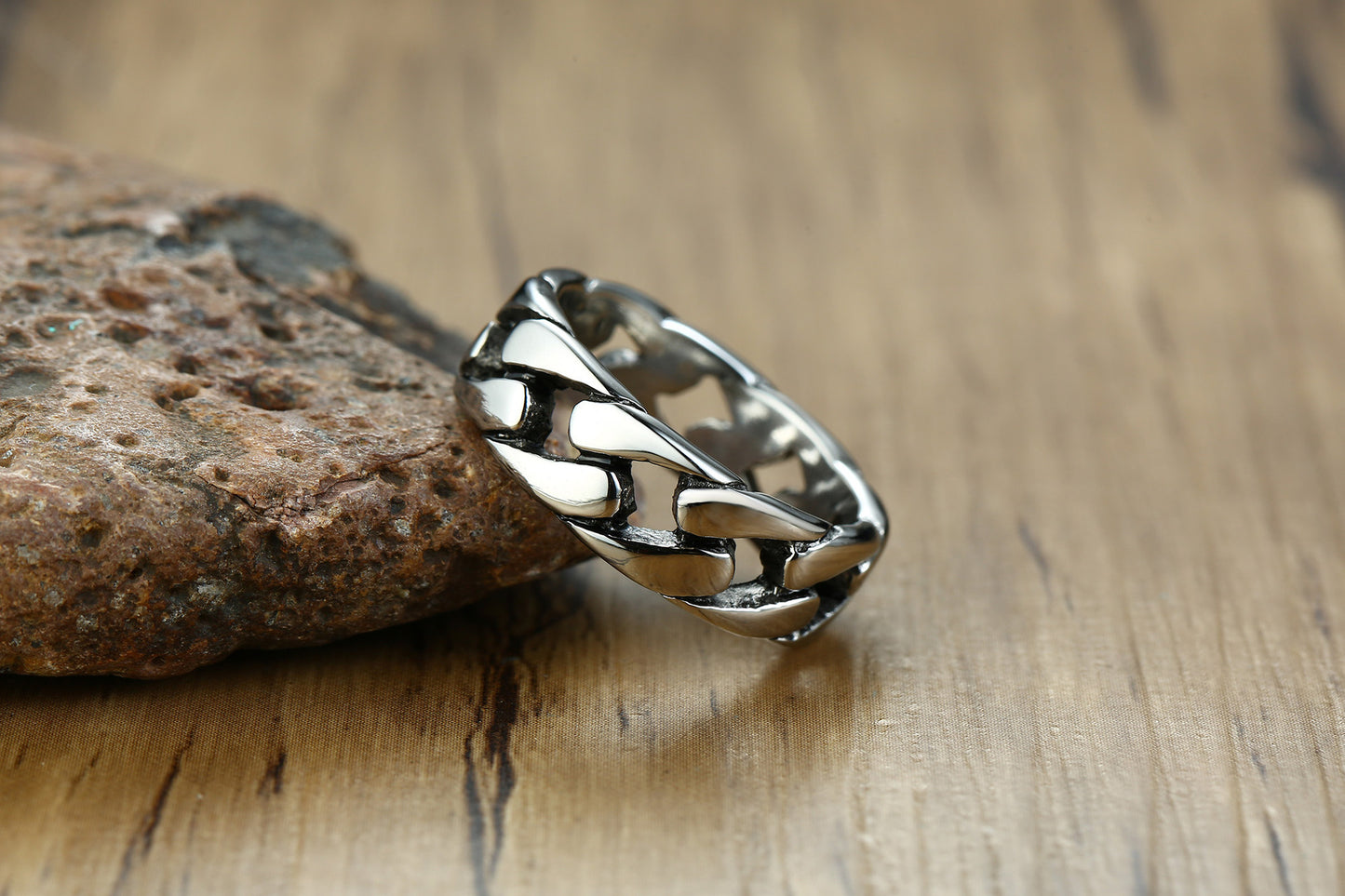 Cuban Chain Ring Jewelry Gold Titanium Steel Ring for Men
