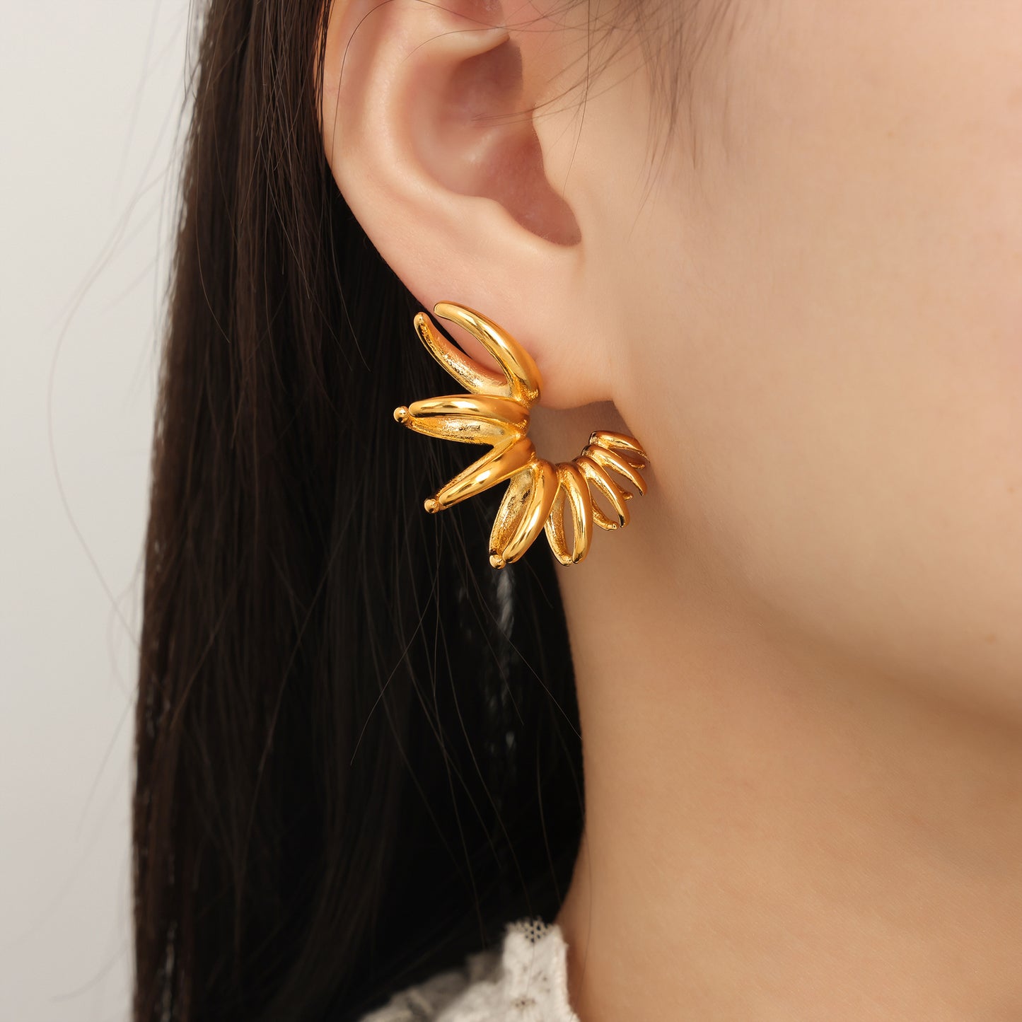 Irregular Titanium Steel Gold-Plated Petal Earrings - Wholesale Jewelry for Women