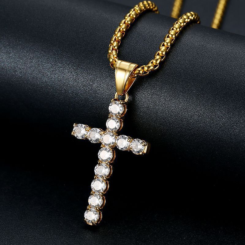 Zircon Necklace - Elegant Gold-Plated Cross Pendant