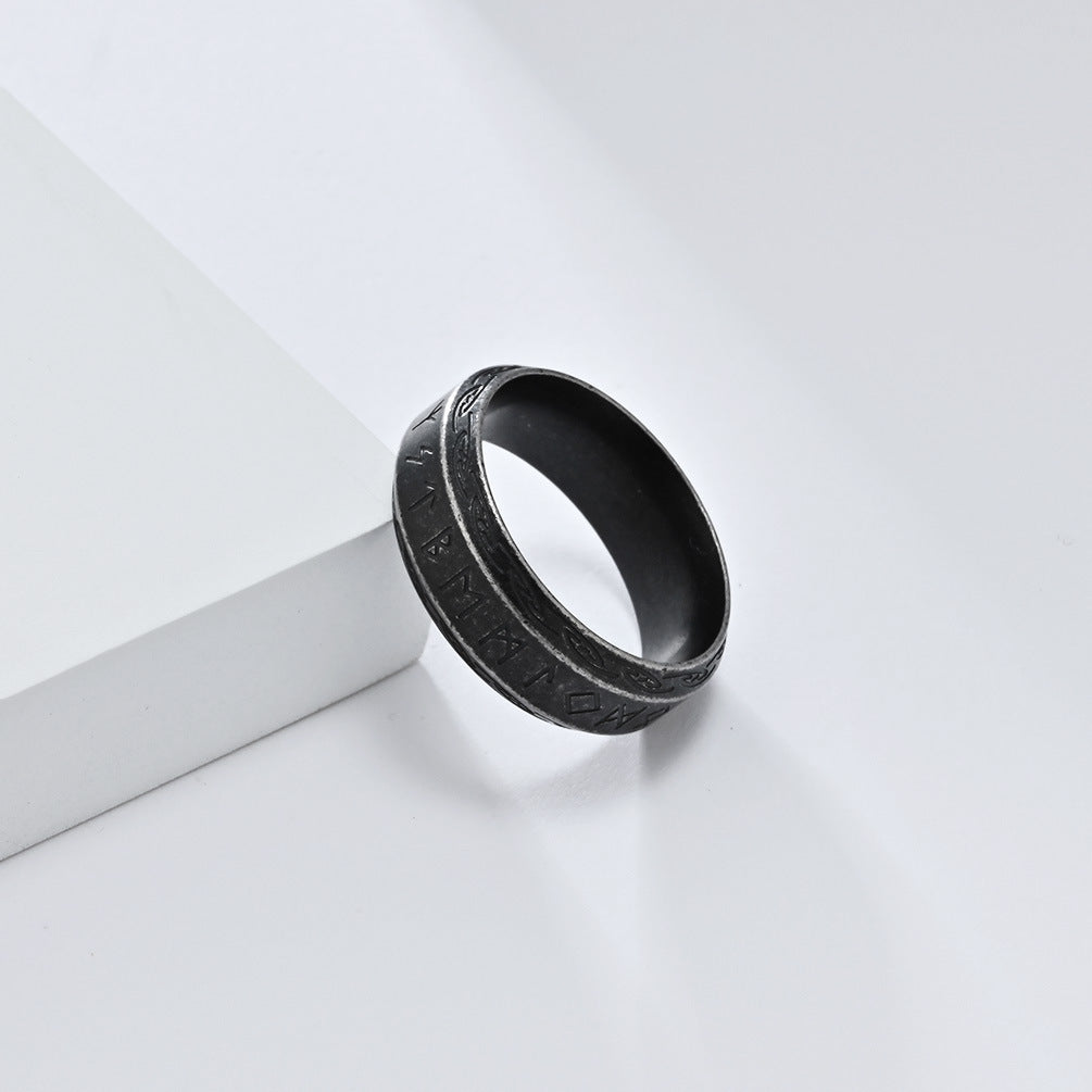 Nordic Retro Viking Text Titanium Steel Ring for Men