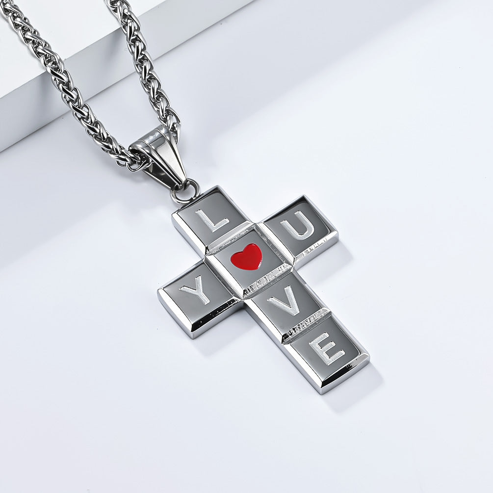 I Love You Stainless Steel Cross Necklace For Men Wholesale
