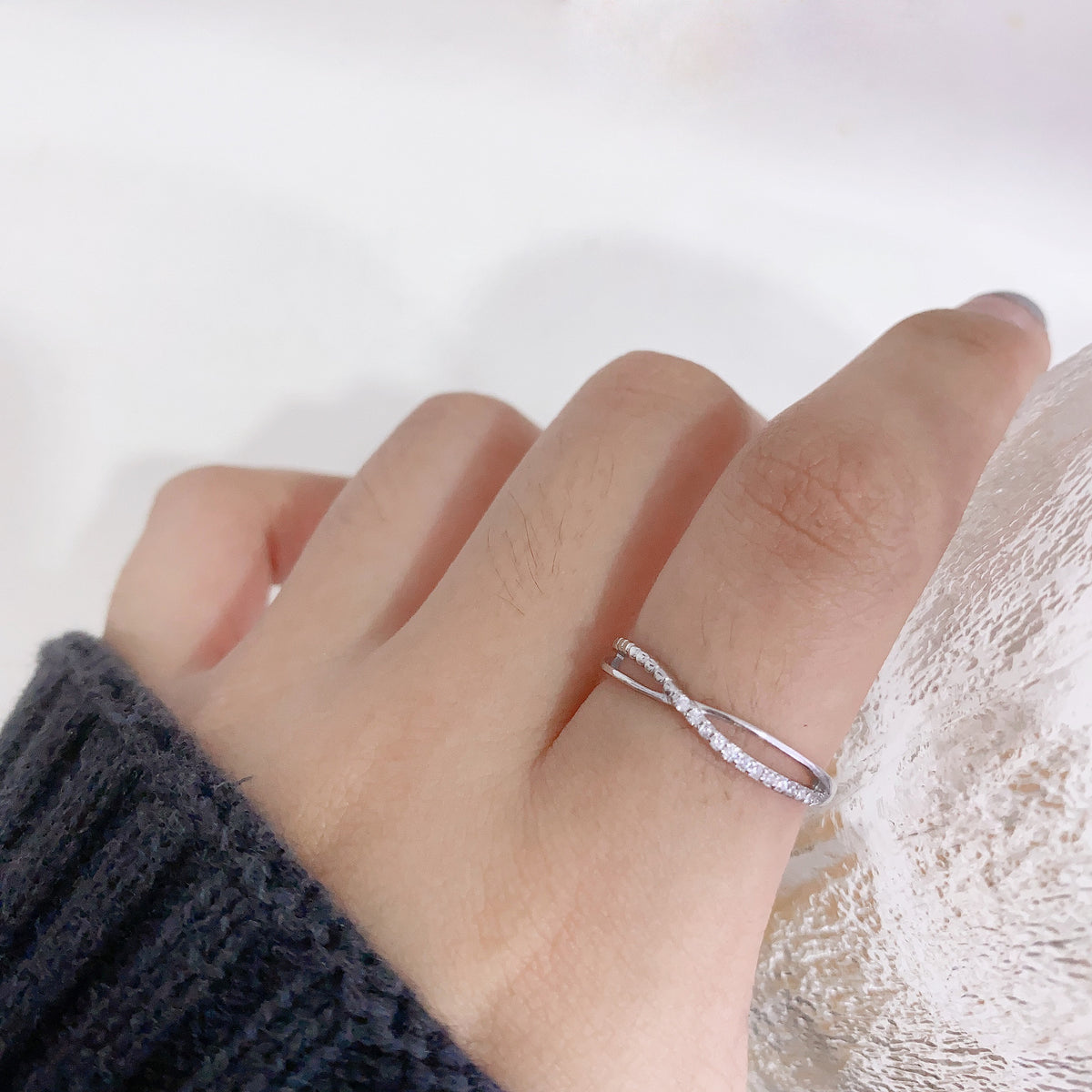 Sterling Silver Twisted Line Ring — Adjustable