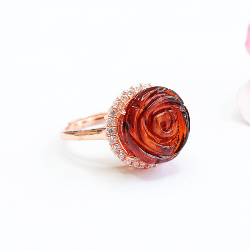 Rose Whisper Sterling Silver Beeswax Amber Ring