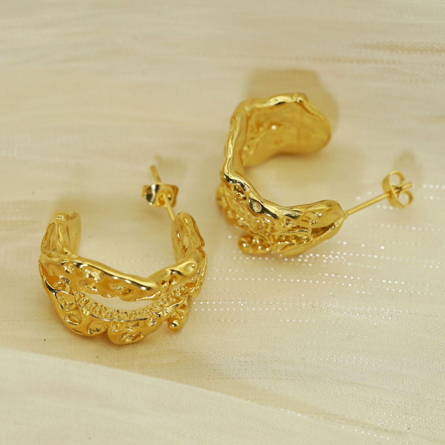 Planderful Stainless Steel Earrings With Irregular Pleated Texture Gold Plated Luxury Statement For Bold Women