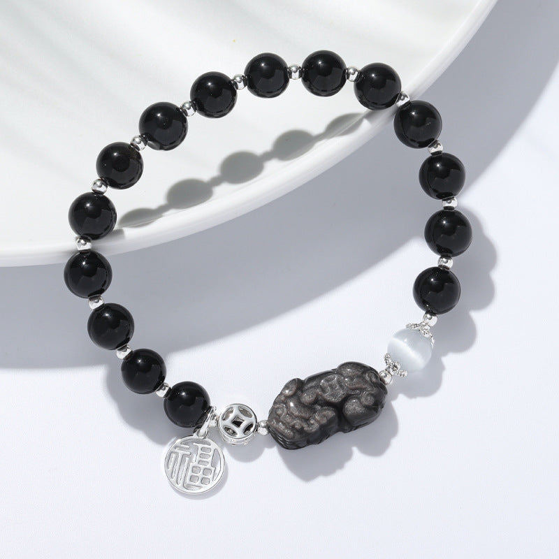 Unique and Personalized Sterling Silver Obsidian Bracelet for Girlfriends by Planderful Collection