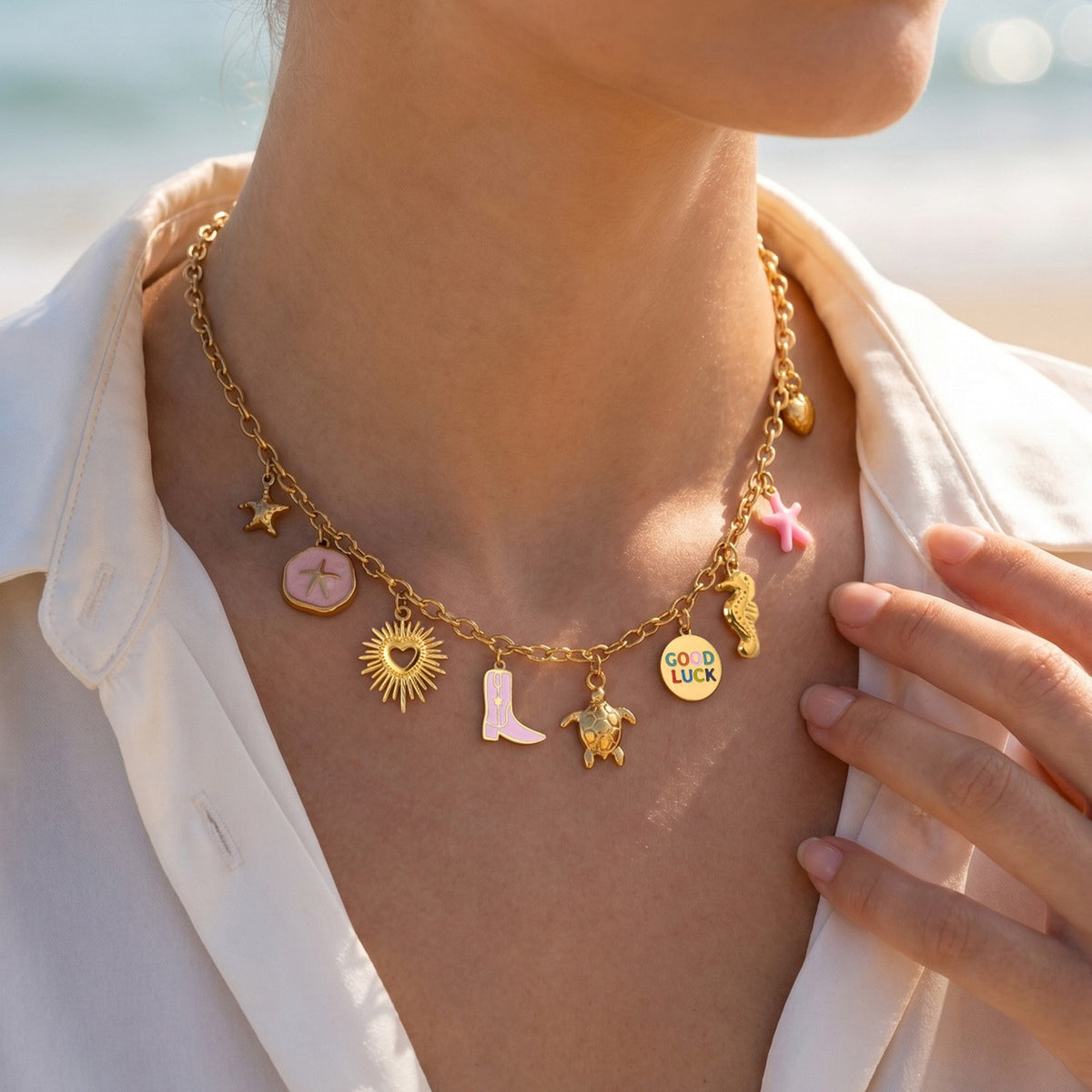 Europe & The United States Hot-Selling Stainless Steel Marine Life Round Plate Necklace