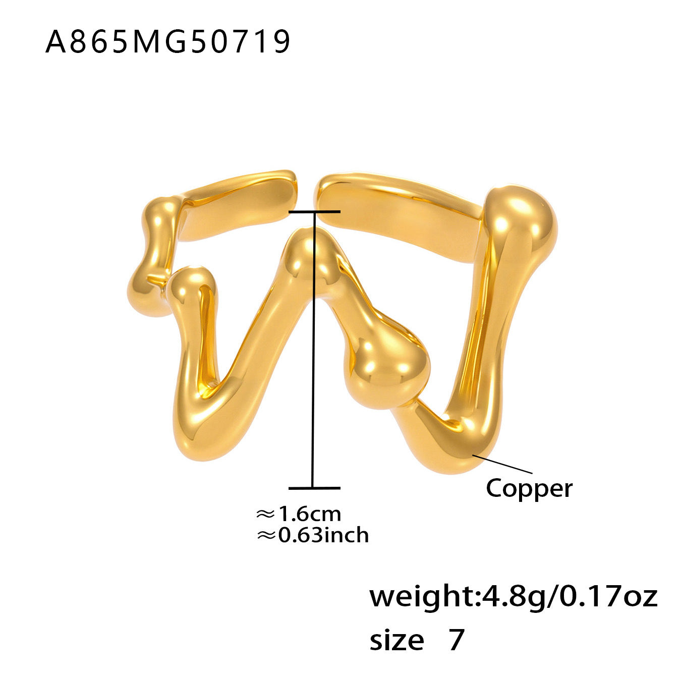 Planderful Open Knuckle Ring Titanium 18K Gold Plated Unisex
