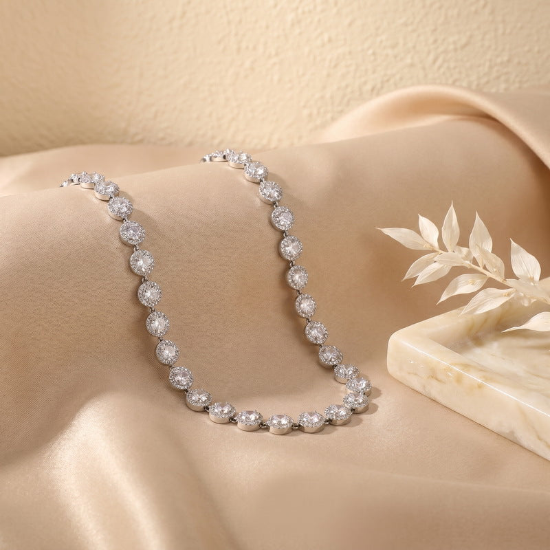 Light Color Zircon Ball Necklace, Court Style, Collarbone Chain, Stainless