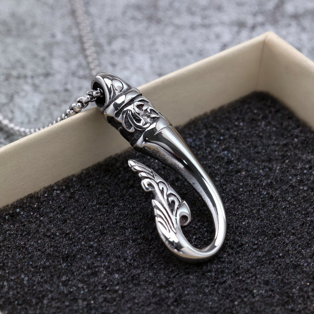 Planderful Retro Unisex Stainless Steel Fish Hook Pendant Necklace Personalized For Men And Women