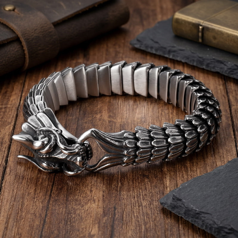 Zodiac Dragon Bracelet – Dragon Scale Pattern Men's Bracelet Stainless Steel Keel
