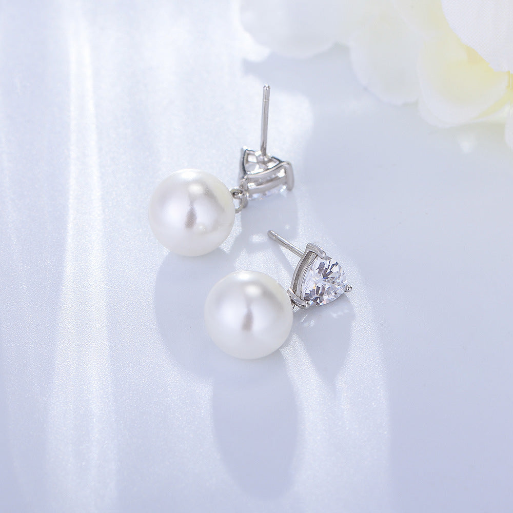 Korea Dongdaemun Love-Shaped Zircon Earrings Femininity Style Sterling Silver Pearl Earrings Stud Earrings