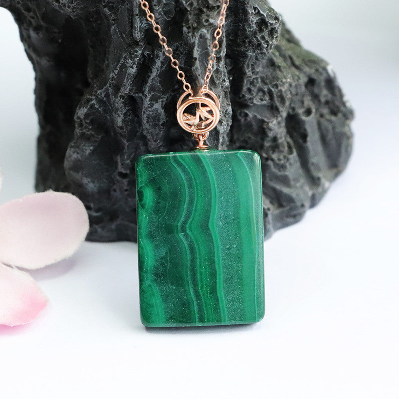 Malachite Square Peace Plaque Silver Pendant — No Chain