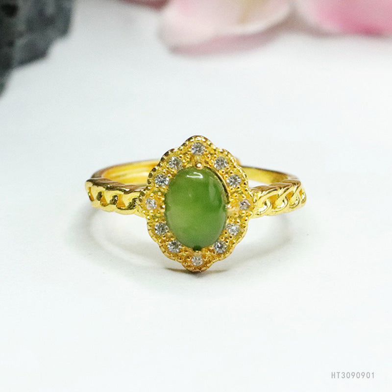 Hetian Jade Diamond-Shape Chain Ring