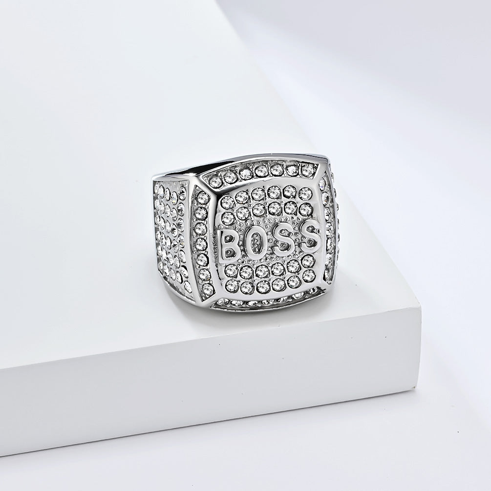 European and American K Gold-Plated Hip-Hop BOSS Ring for Men