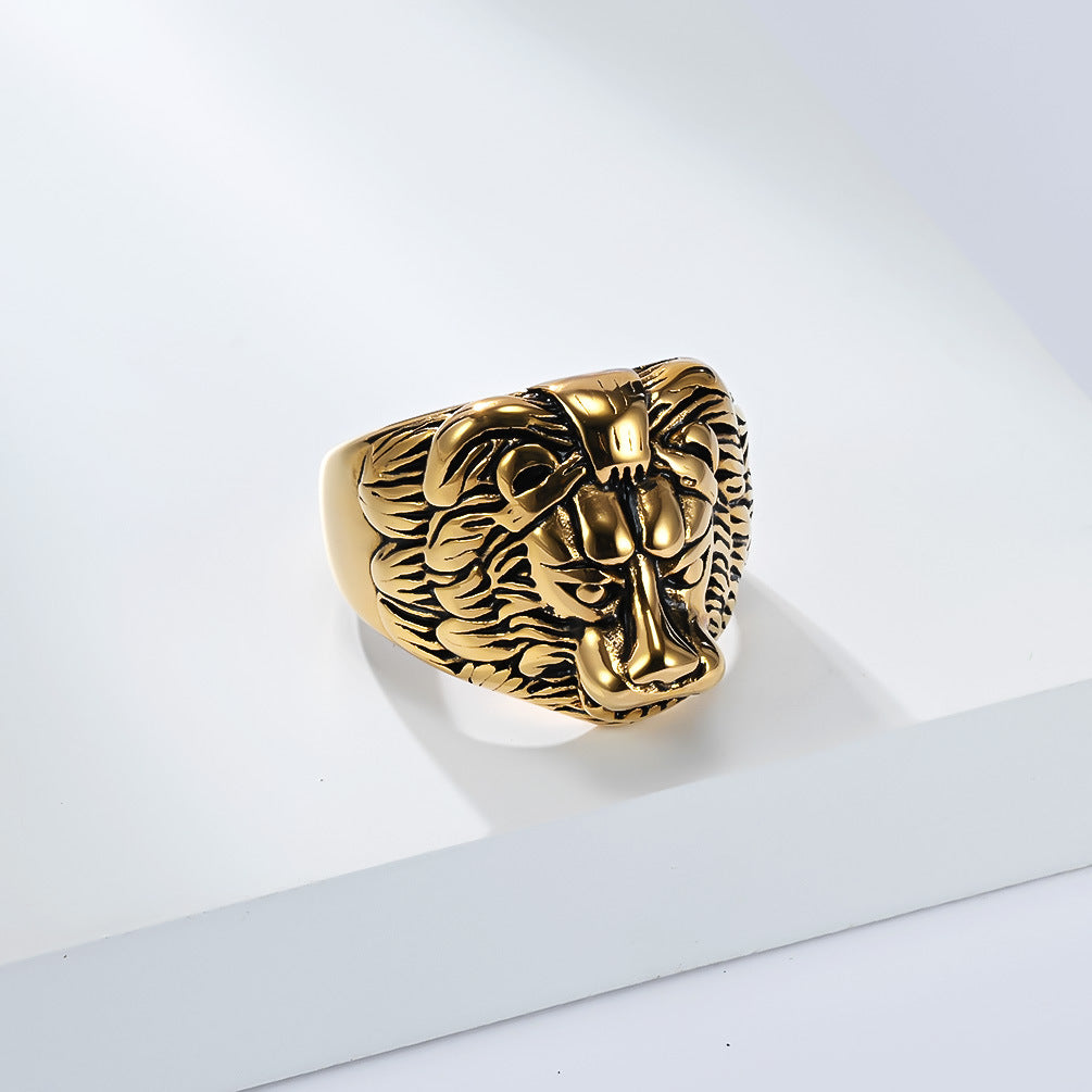 Planderful Titanium Lion Head Ring For Men Retro European American Style Dominant Hip Hop Punk Jewelry