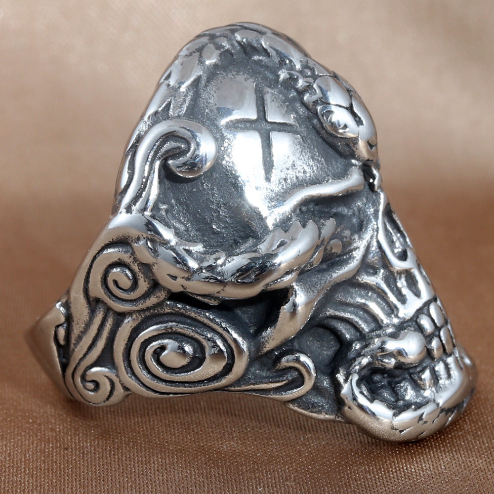 Titanium Steel Skull and Snake Ring for Men - Personalized Retro Trendy Accessories