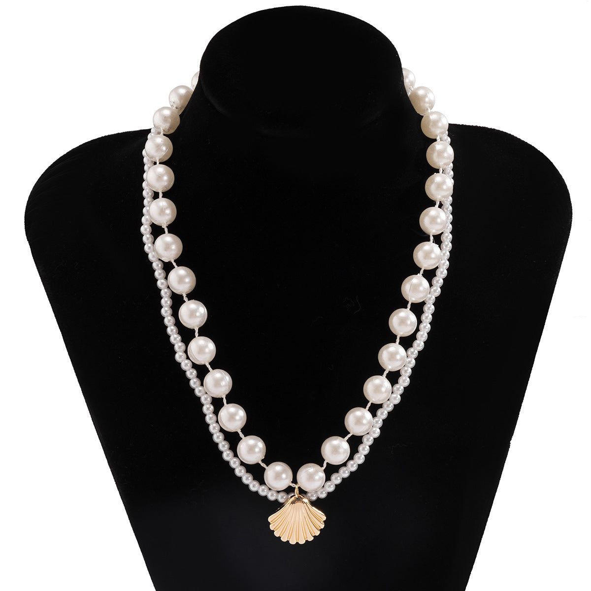 Planderful Vienna Verve Ocean Shell Beaded Layer Necklace for Women Imitation Pearl Geometric Statement Jewelry