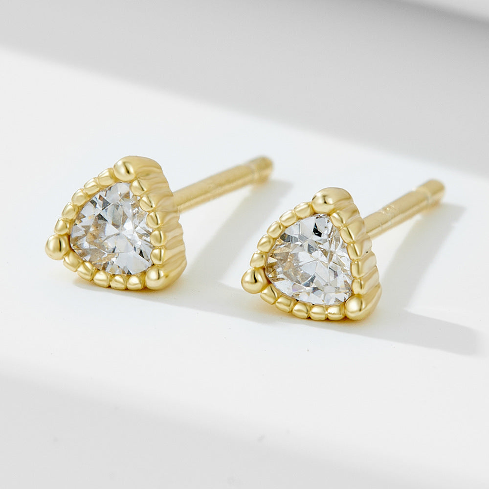 S925 Sterling Silver Earrings Korean Version Small Fresh Zircon Triangle Stud Earrings Cute