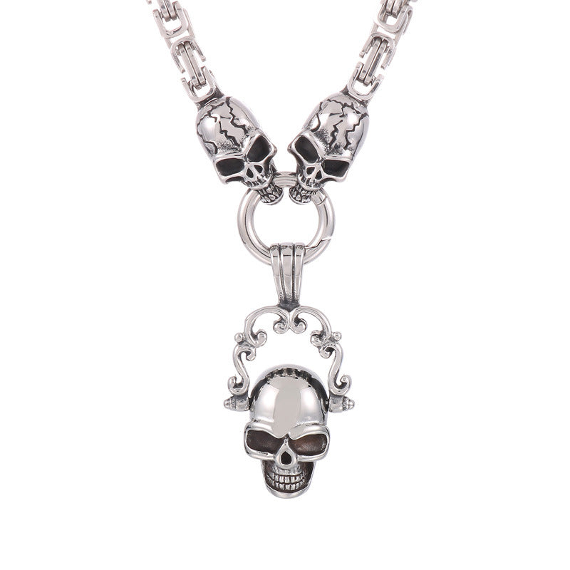 Gothic Skull Charm Pendant, Spooky Demon Claw Ghost Head Titanium Steel Men's Regal Chain Necklace