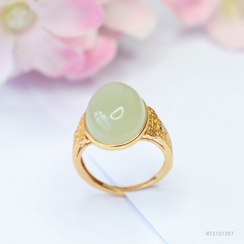 925 Sterling Silver Hetian Jade Greek-Key Ring