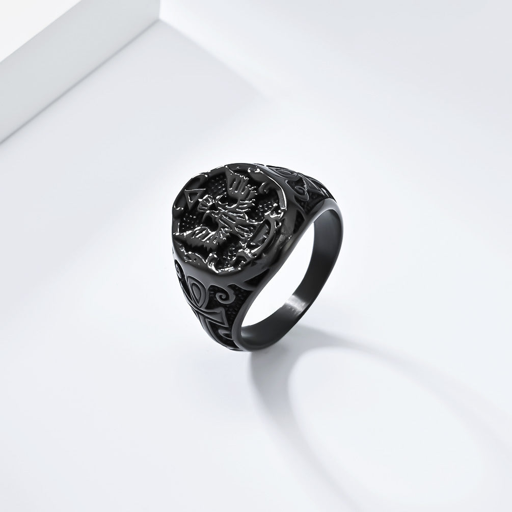 Planderful Mens Ring Retro Double-Headed Eagle Titanium Steel For Men Dominant Statement Jewelry