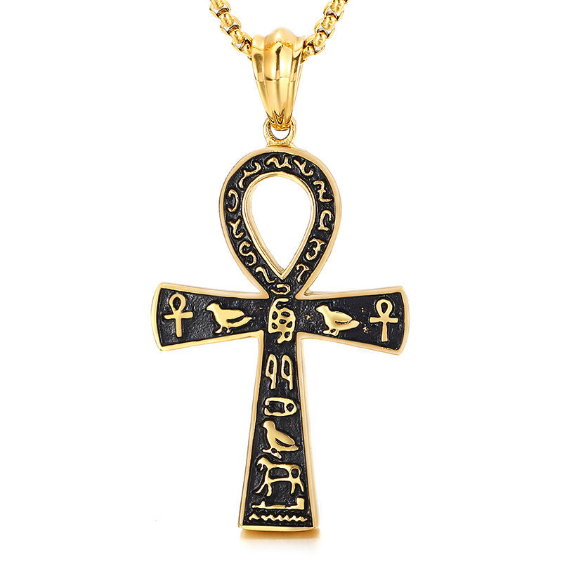 Customized Ancient Egyptian Hieroglyphic Cross Pendant for Men