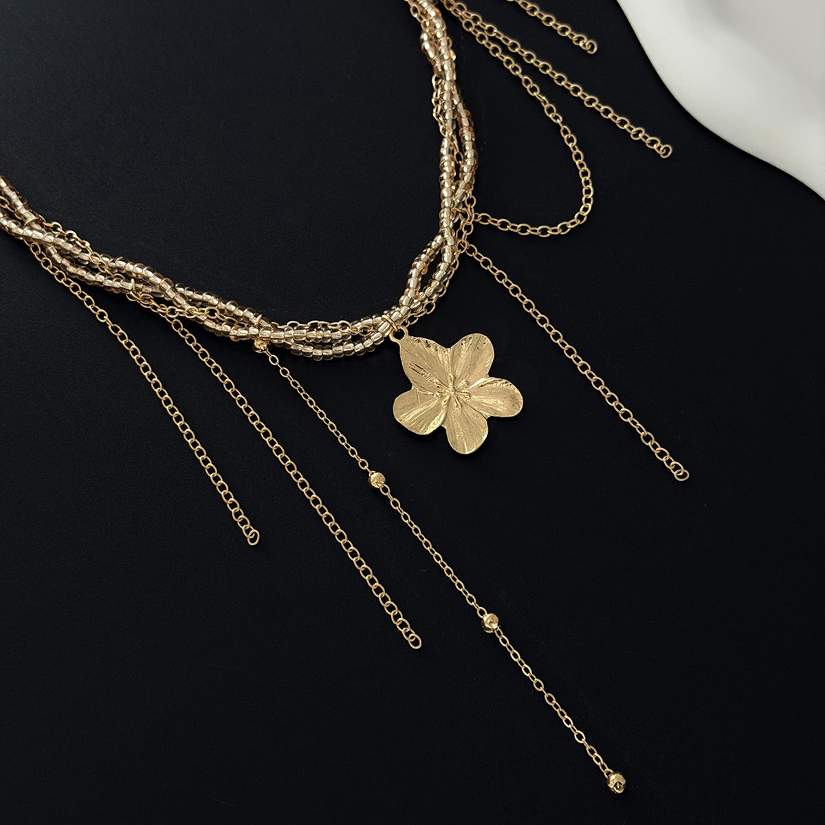 French Floral Bead Tassel Wrap Necklace