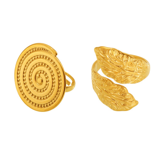 Planderful Stainless Steel Leaf Texture Ring For Women