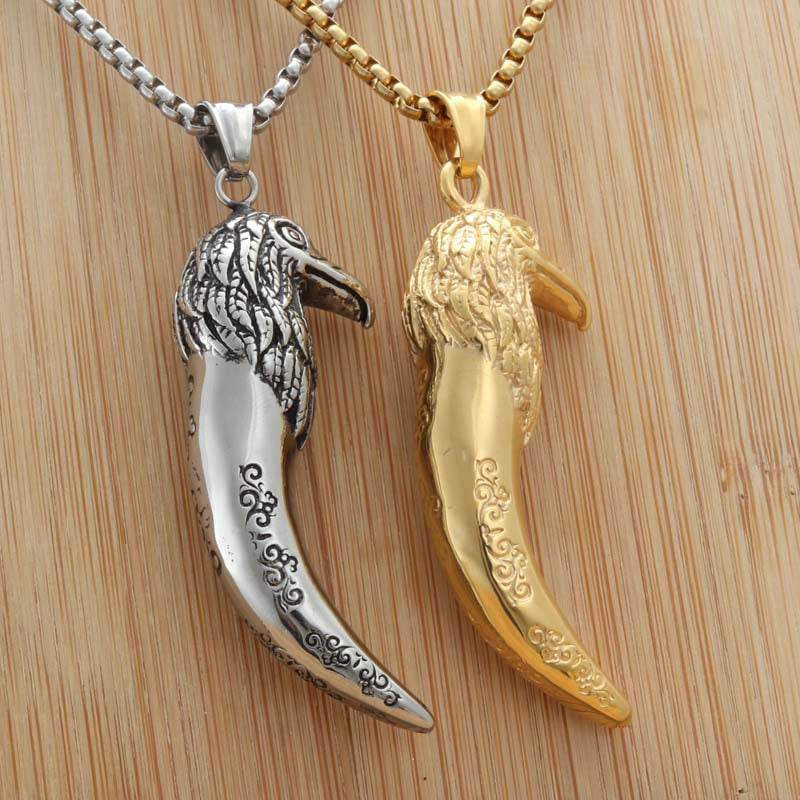 Titanium Steel Eagle Tooth Pendant Necklace - Retro Punk Style for Men