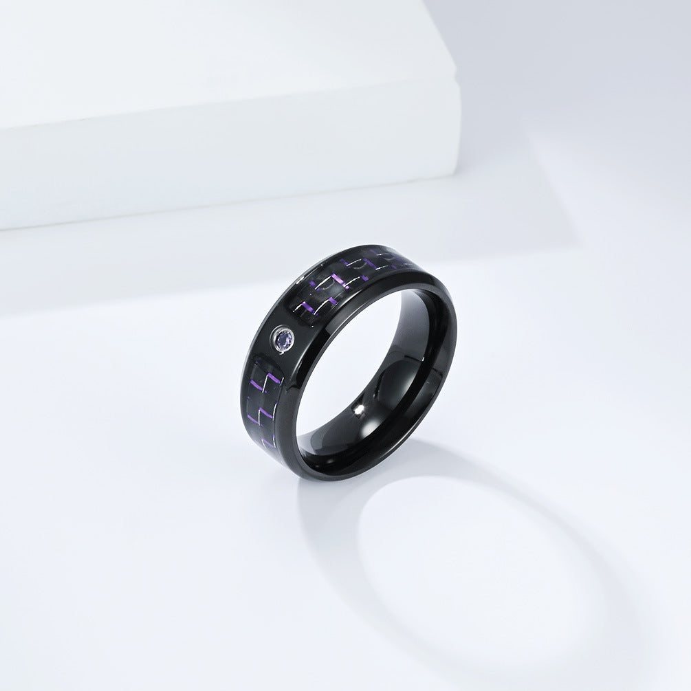 Planderful Multicolor Titanium Steel Carbon Fiber Inlaid Zircon Ring For Men Jewelry