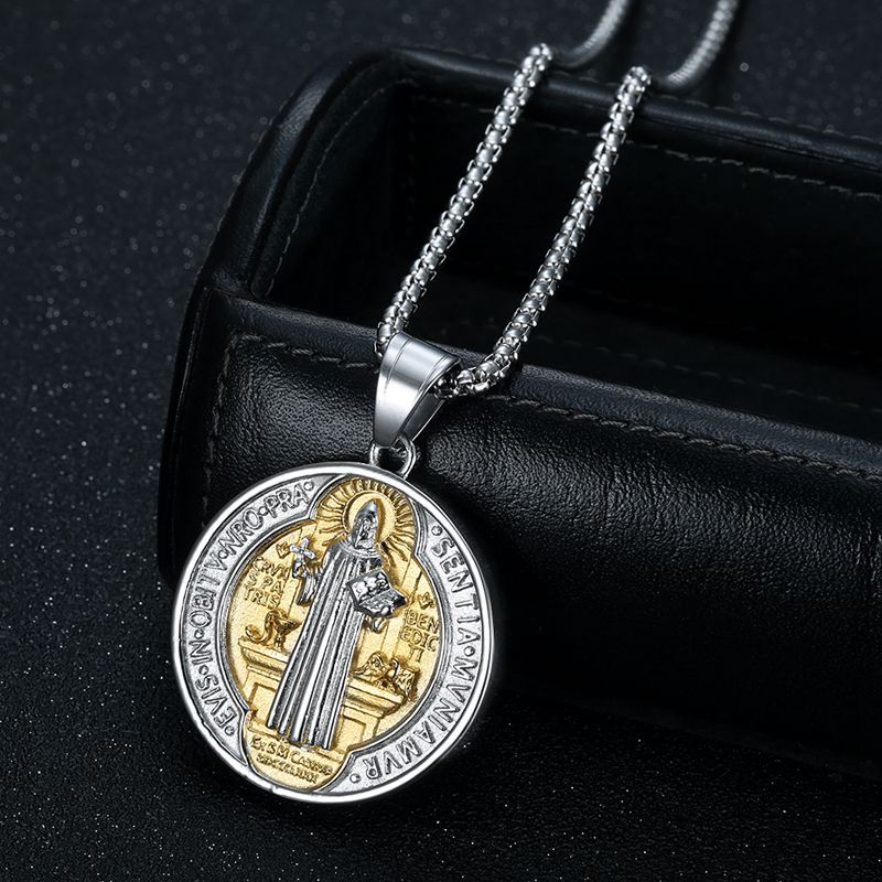 Planderful Saint Benedict Exorcism Pendant Necklace In Titanium Steel Gold Plated For Hip Hop Fans