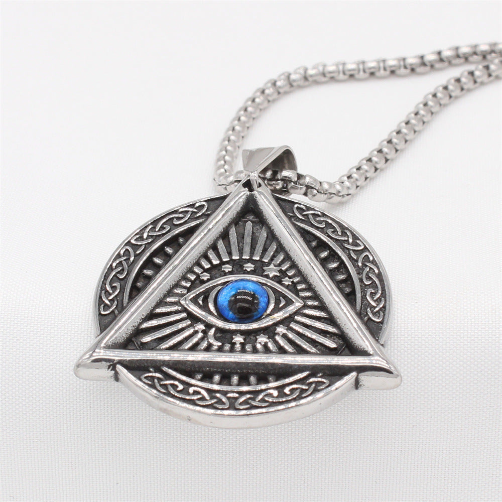 Punk Men's Devil's Eye Pendant in Titanium Steel - Cross-border Freemasonry Design
