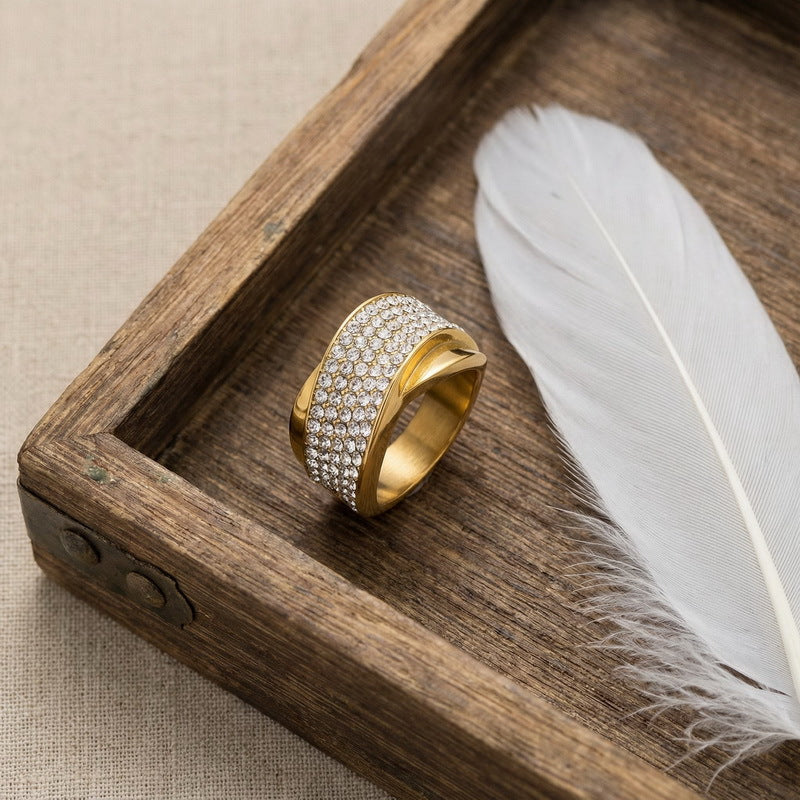 Style Full Zircon Wide Version Neutral Wind Ring Hollow Woven Men's