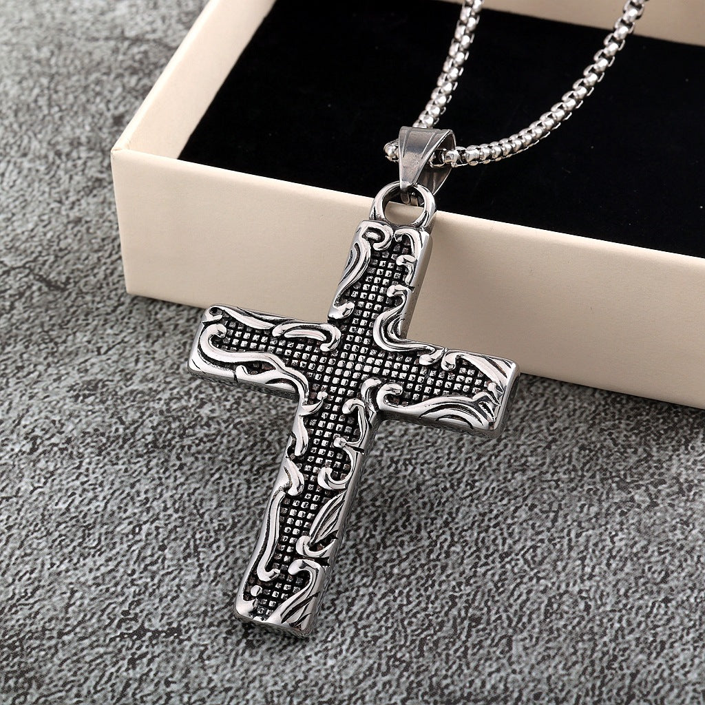Vintage Cross Stainless Steel Men's Pendant Necklace