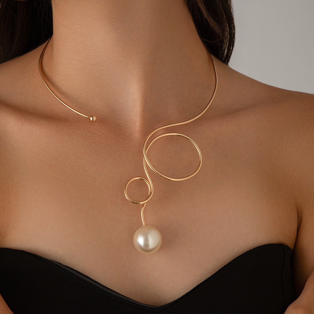 Pearl-Style Water Drop Hoop Choker