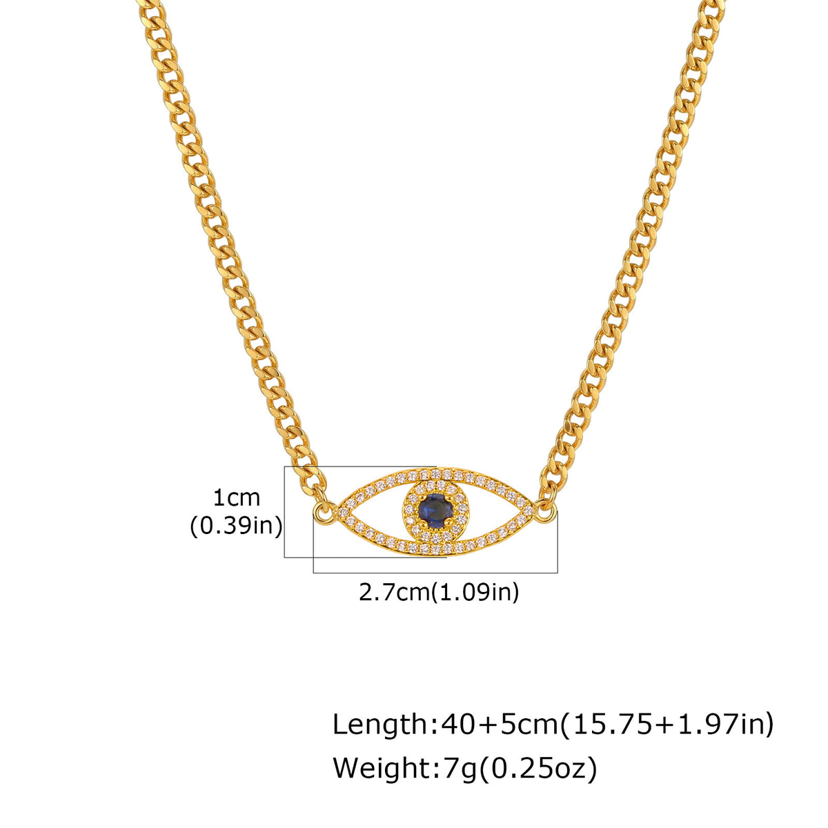 Stainless Steel Grinding Chain Copper Material Devil's Eye Necklace Gold