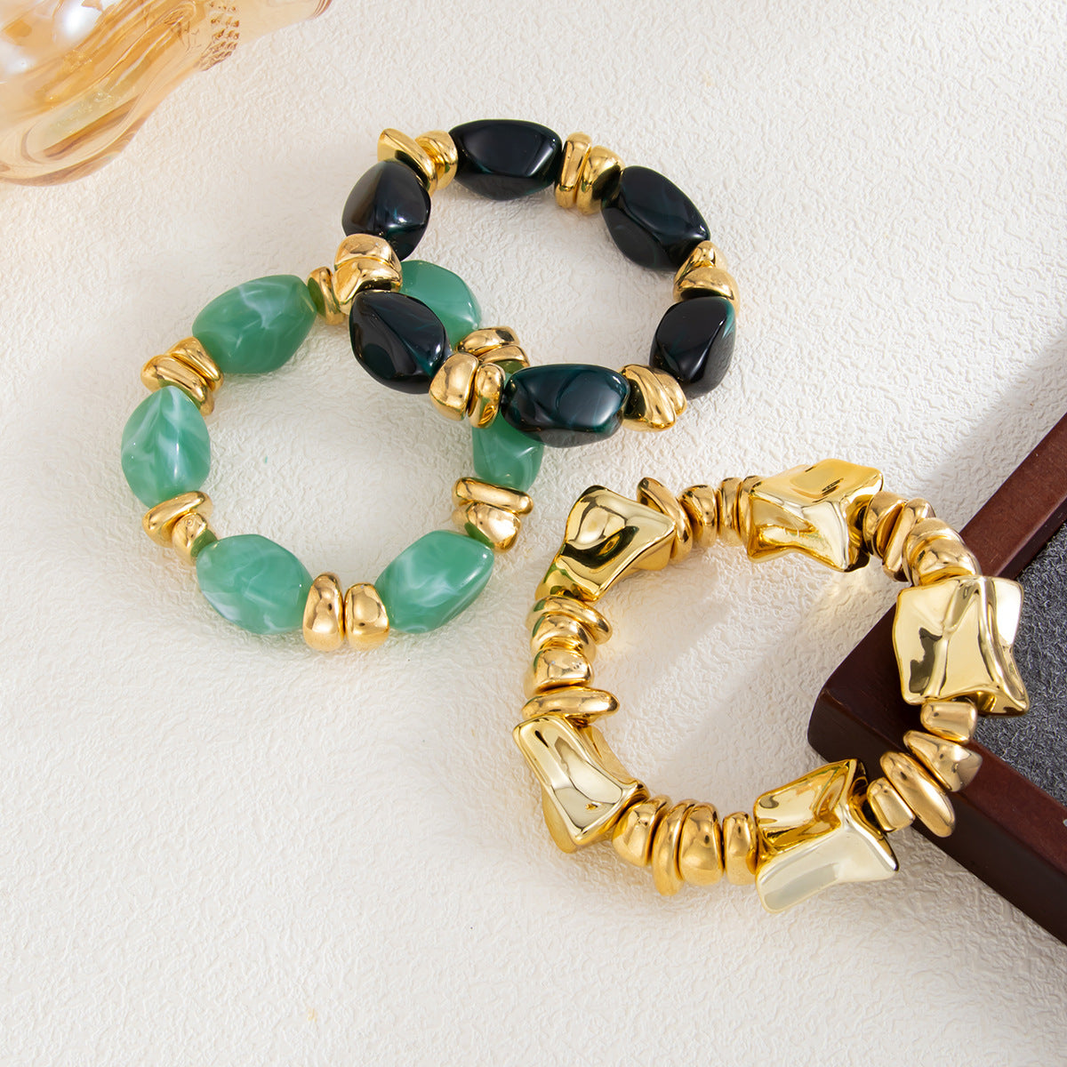Amber Beaded Stacked Bracelet Knock Pattern Smudge Elastic Bracelet