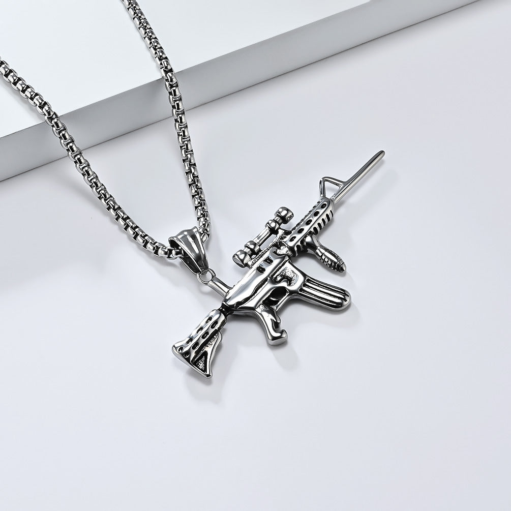 Planderful M416 Assault Rifle Pendant Necklace For Men Durable Steel Military Hip Hop Jewelry