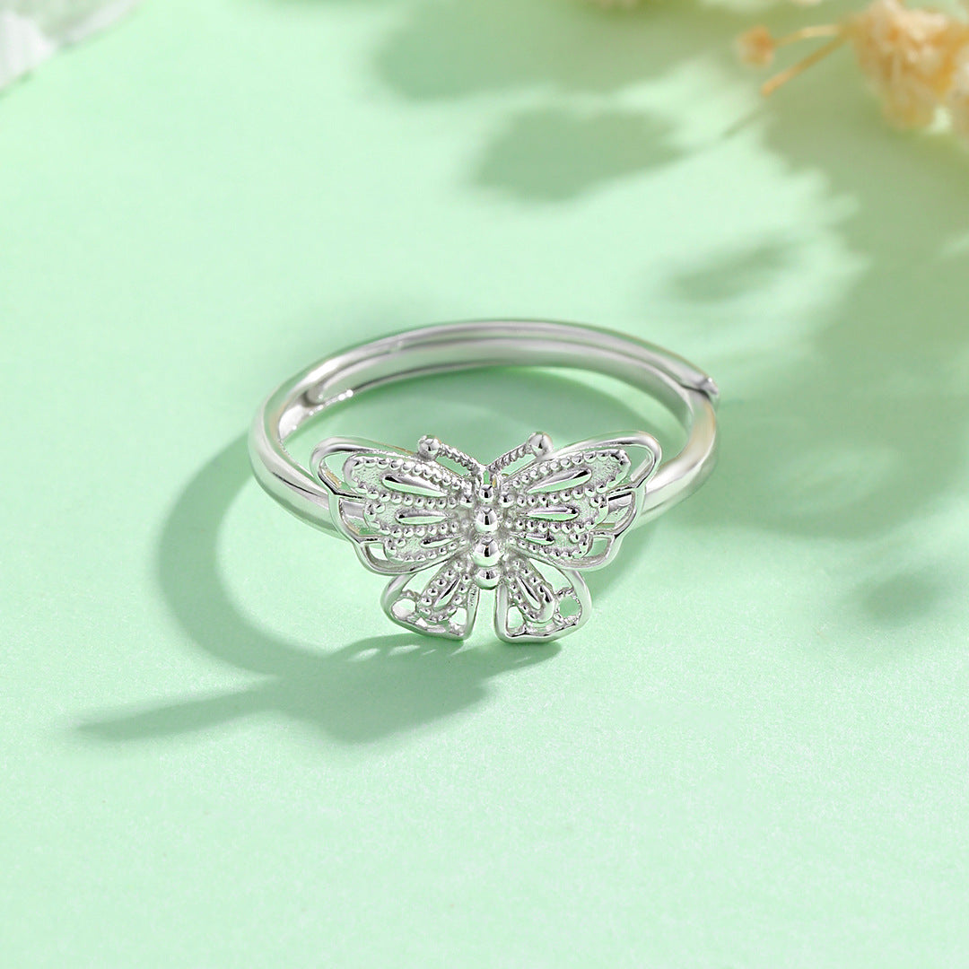 Planderful Everyday Genie – Korean Version 925 Sterling Silver Hollow Butterfly Ring for Women