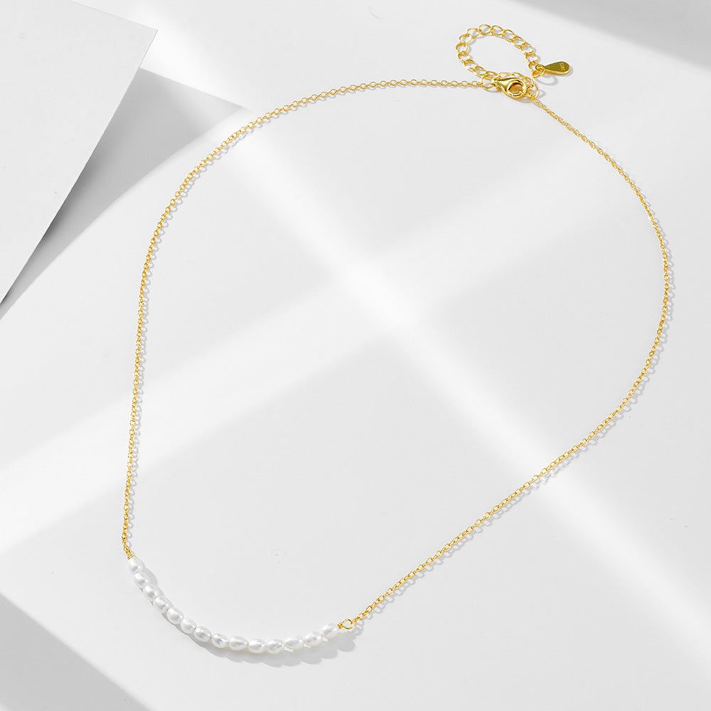 S925 Sterling Silver Smiley Face Natural Pearl Necklace And Versatile Freshwater Rice Bead