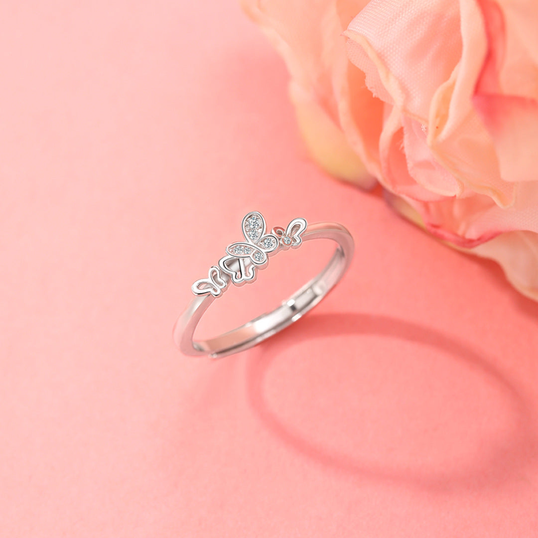 Heart Butterfly S925 Sterling Silver Women's Ring